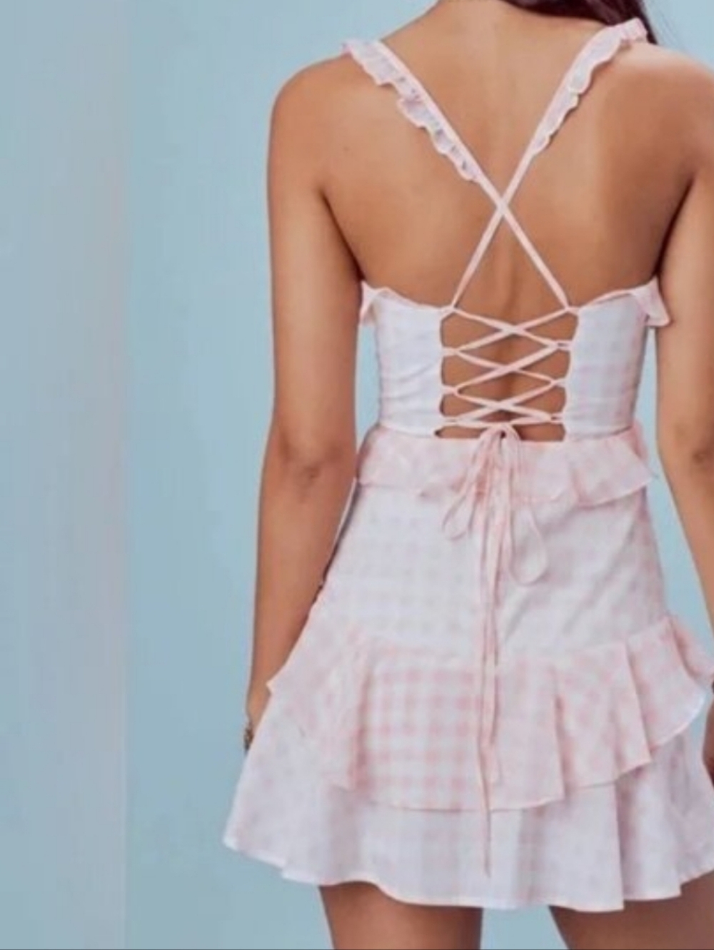 For Love And Lemons Victorias Secret Pink + White Gingham Dixie Tie Back Dress